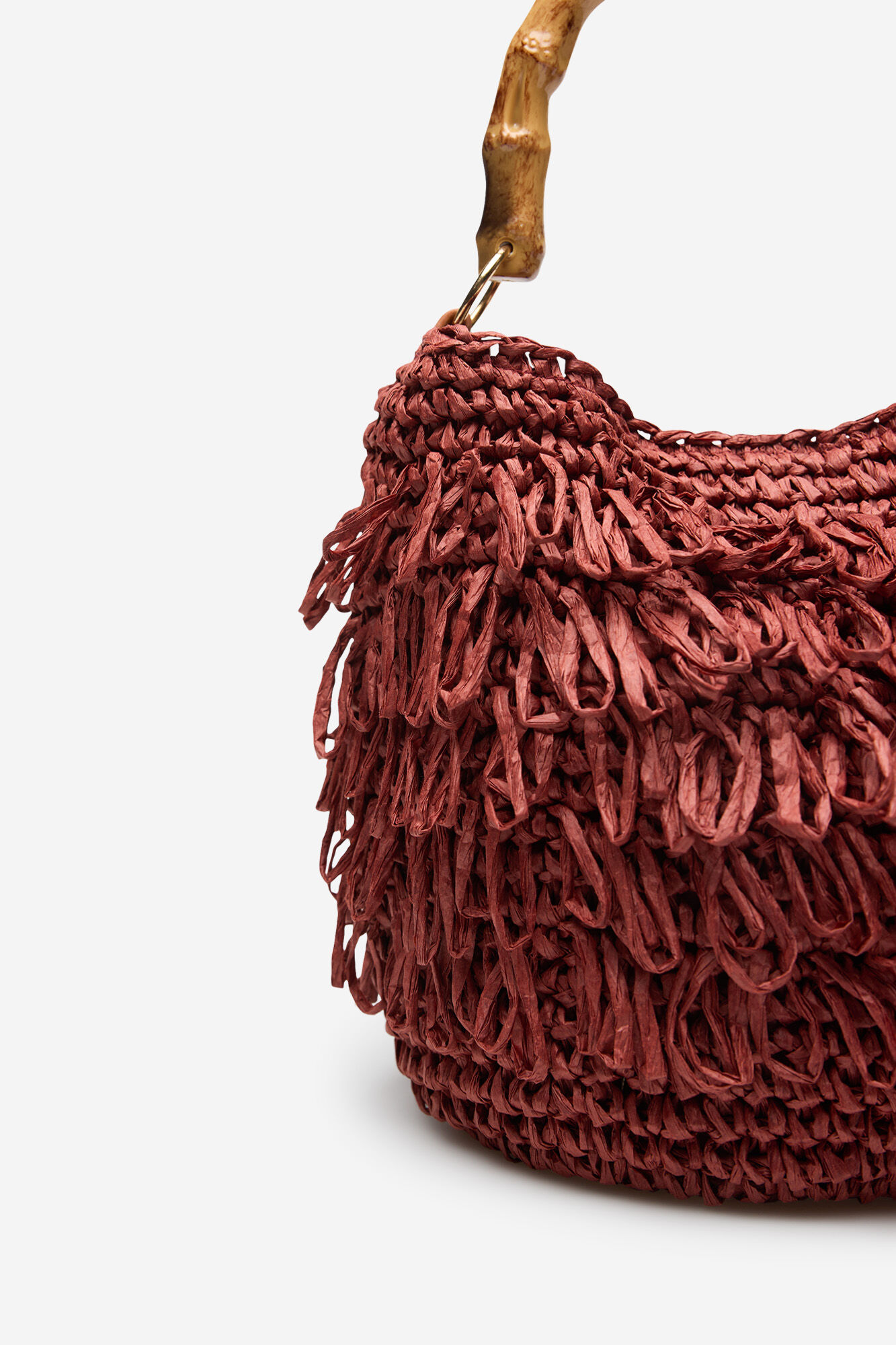 Cortefiel Bolsa de rafia con flecos Granate