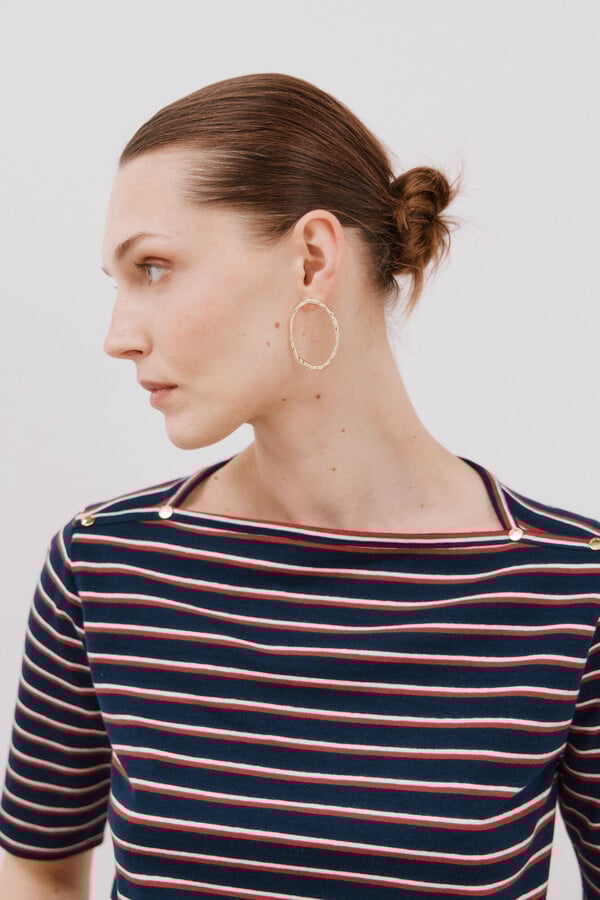 Cortefiel Playera básica escote barco Estampado azul