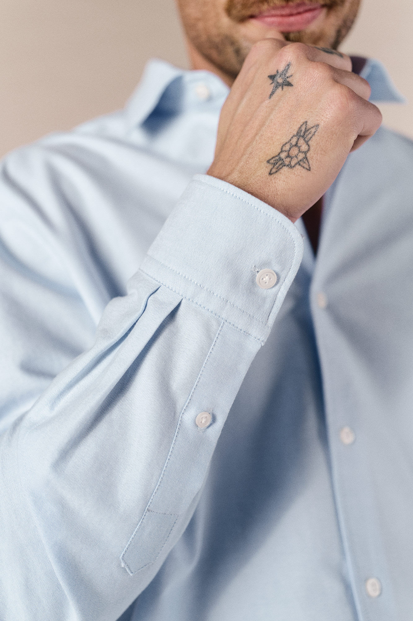 OOTO Camisa oxford liso manga larga Azul