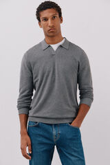 Cortefiel Suéter tejido fino estructura horizontal cuello polo Gris