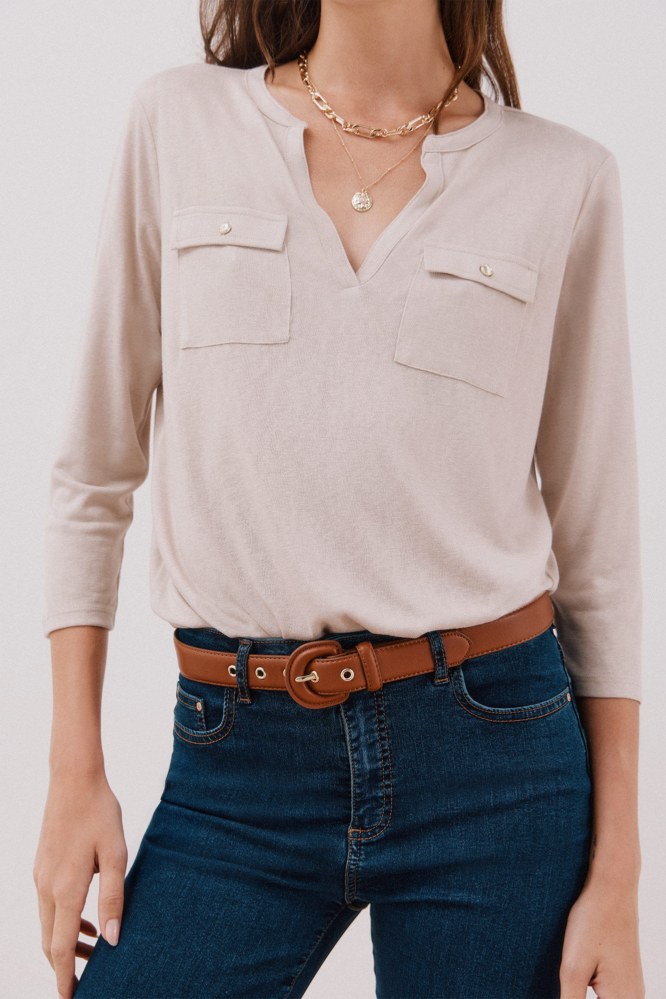 Cortefiel Playera cuello mao efecto lino