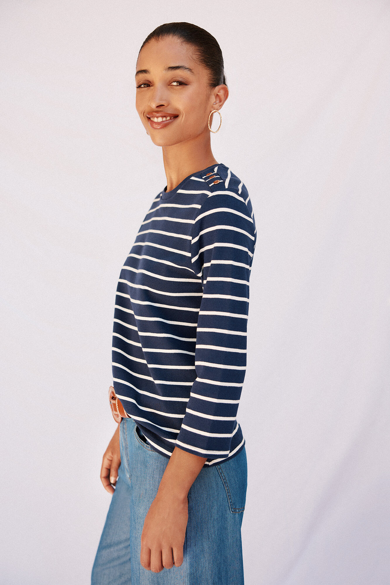 Cortefiel Playera b&aacute;sica botones dorados Estampado azul