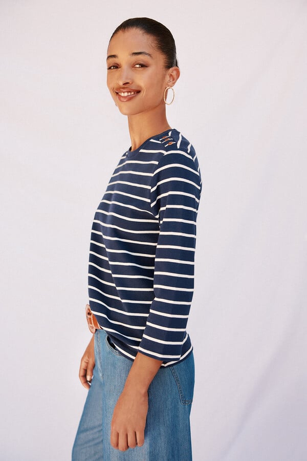 Cortefiel Playera básica botones dorados Estampado azul