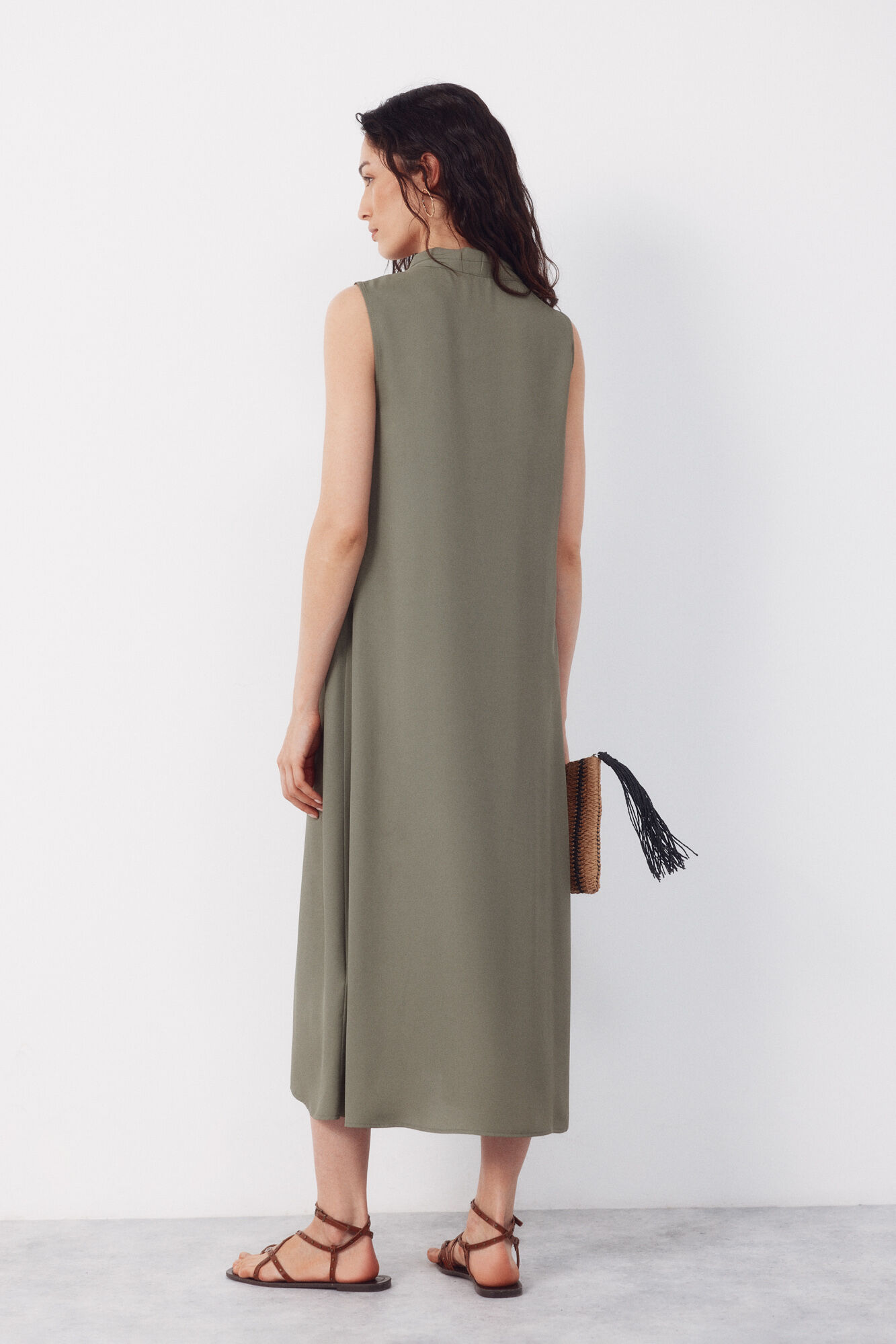 Cortefiel Vestido fluido sin mangas Kaki