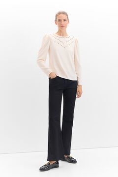 Cortefiel Camiseta con studs Marfil