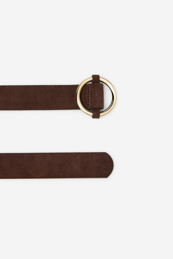 Cortefiel Circular basic split leather belt Marrón