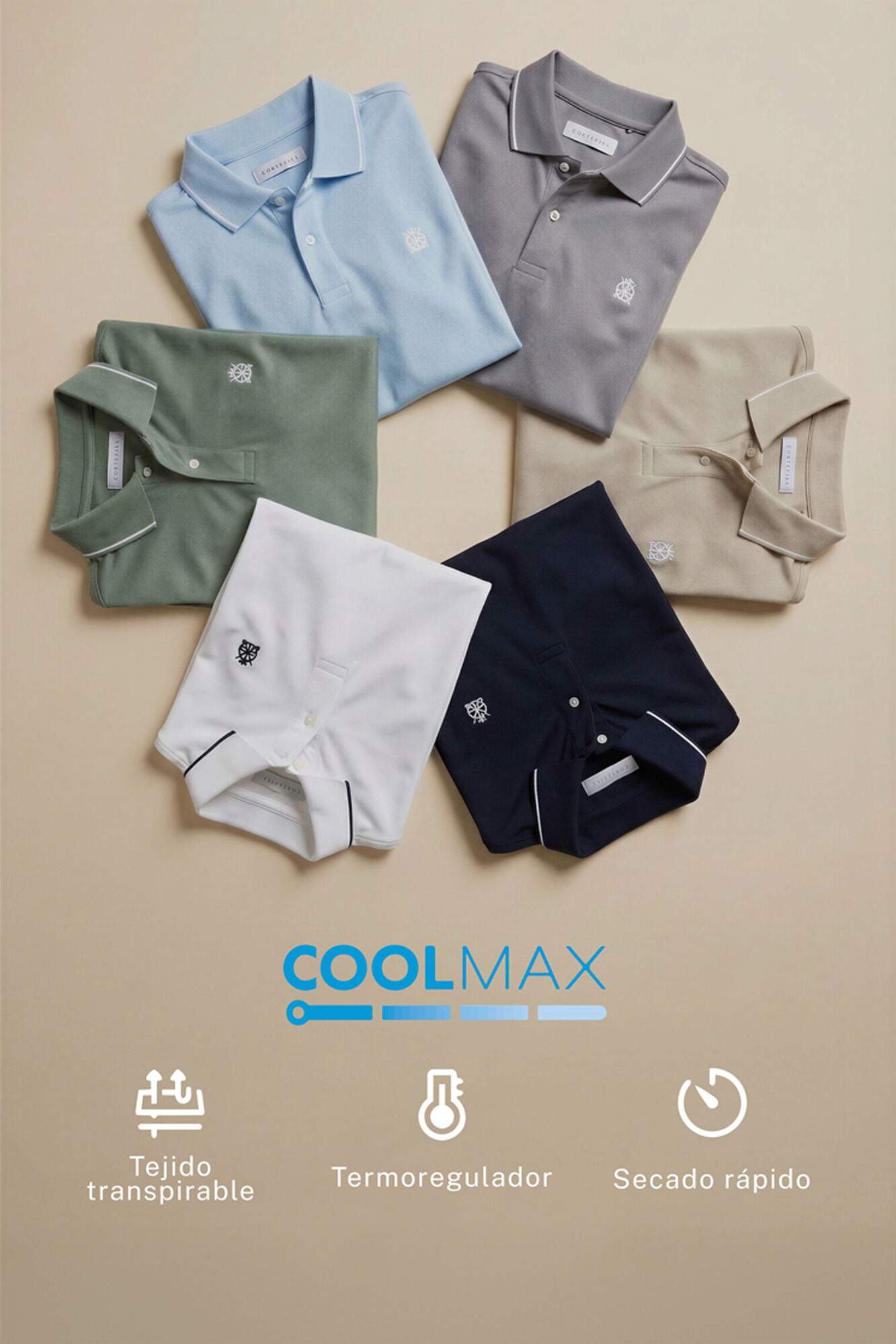 Cortefiel Polo COOLMAX&reg; cuello jacquard Beige