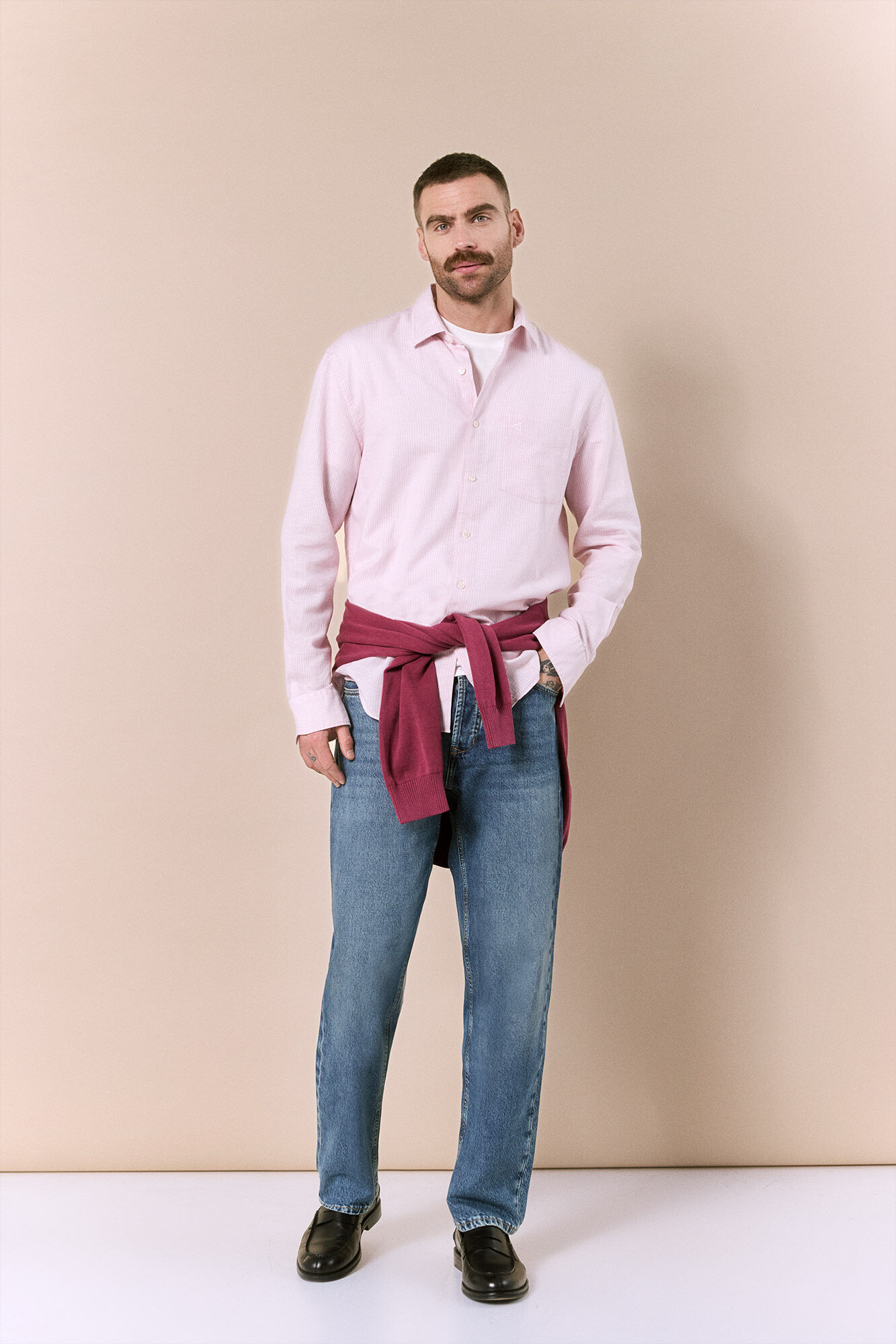 OOTO Camisa algod&oacute;n lino rayas