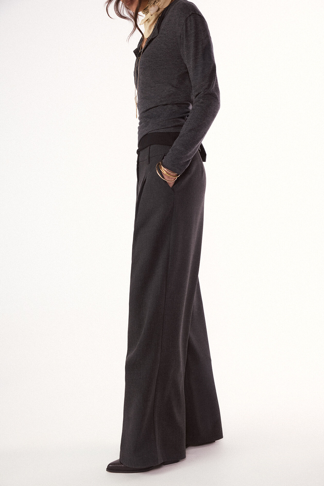 Slowlove Pantal&oacute;n pinzas recto Gris oscuro