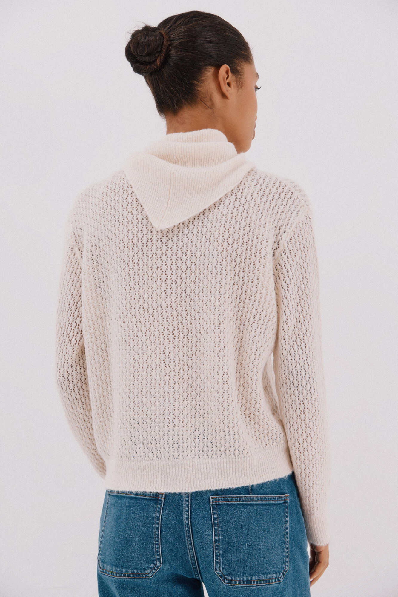 Cortefiel Chaqueta pa&ntilde;uelo tejido Marfil