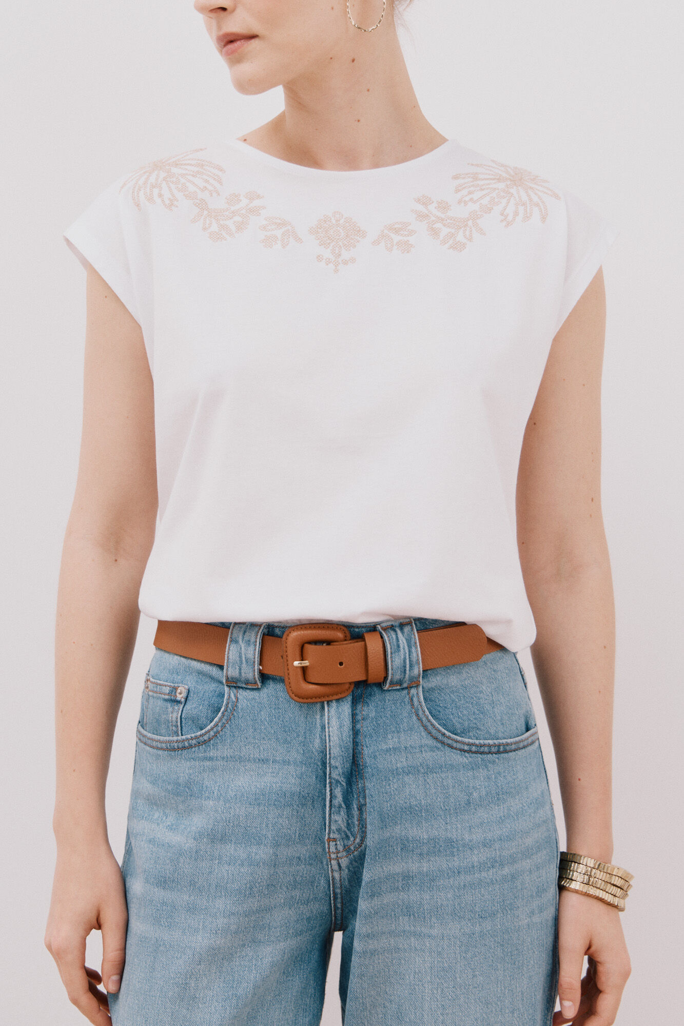 Cortefiel Playera sin mangas estampada y bordada