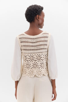 Cortefiel Blusa combinada crochet Blanco