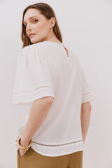 Cortefiel Blusa romántica con entredós Blanco