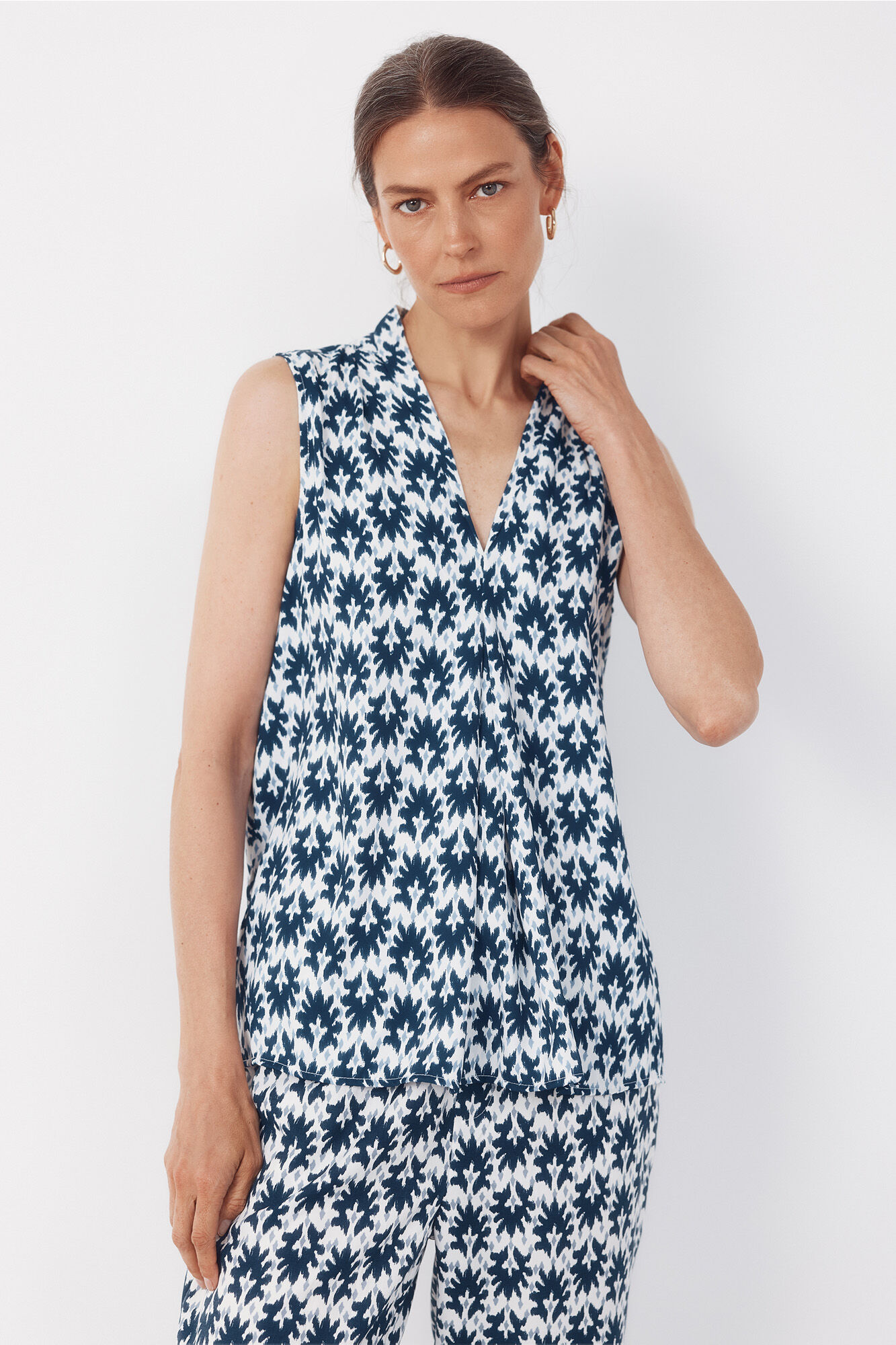 Cortefiel Blusa fluida con pliegues Estampado azul