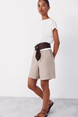 Cortefiel Bermudas de lino lisas Beige