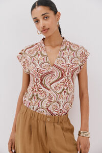 Cortefiel Playera estampada escote pico fruncido