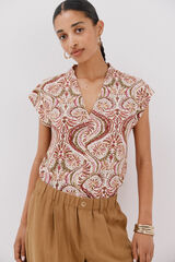 Cortefiel Playera estampada escote pico fruncido Multicolor