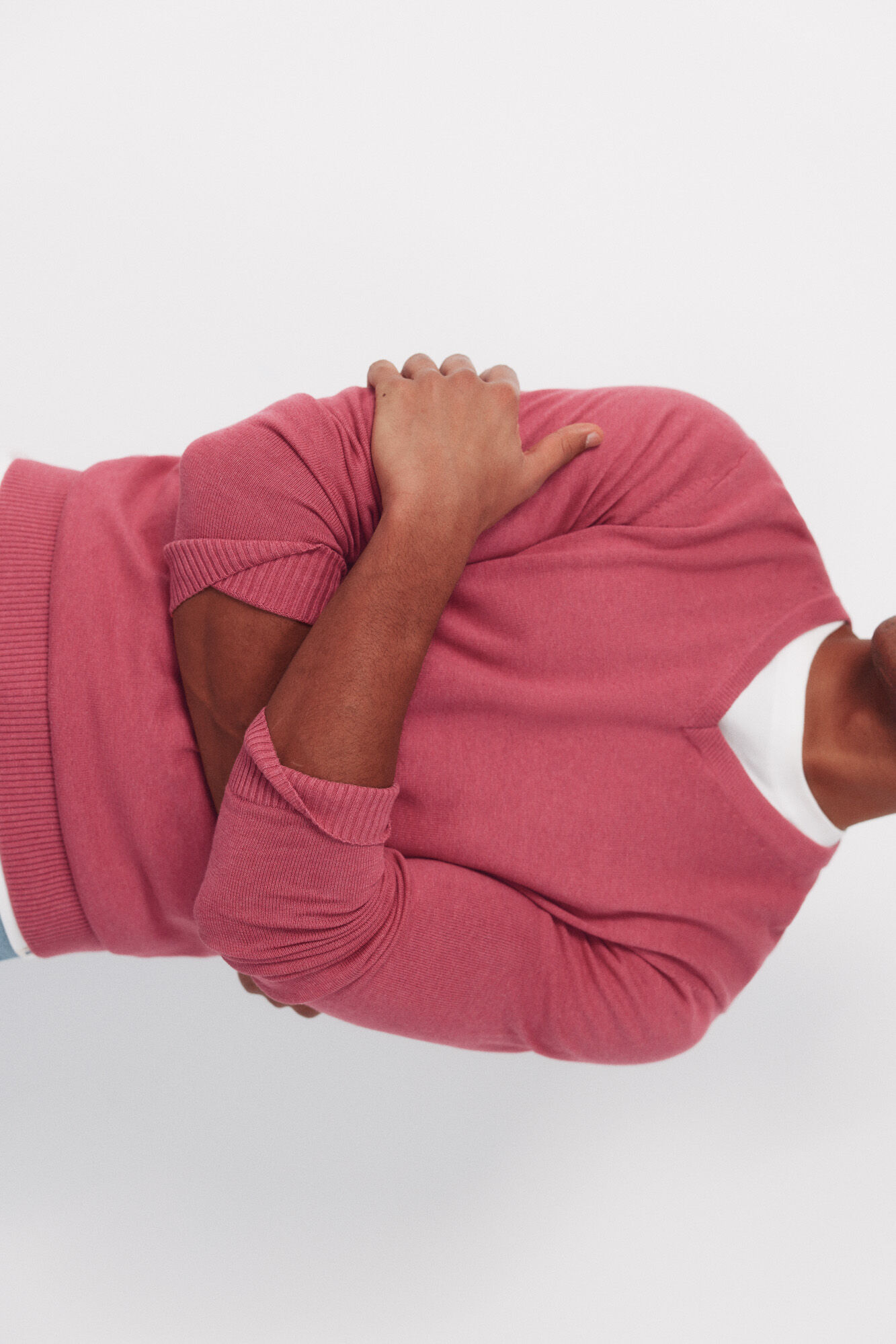 Cortefiel Jersey punto algod&oacute;n cuello pico b&aacute;sico Rosa