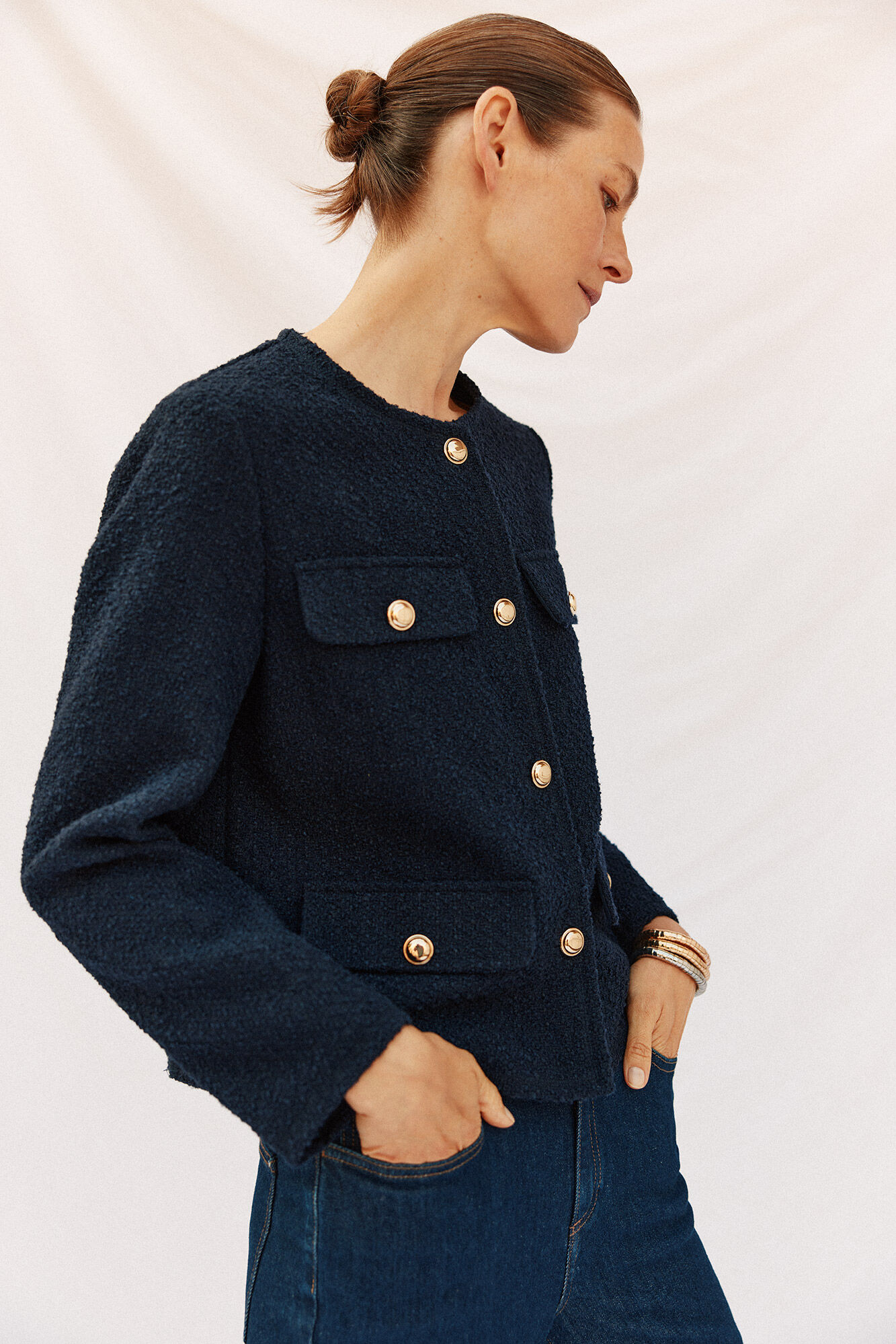 Cortefiel Chaqueta de cuello redondo Azul oscuro