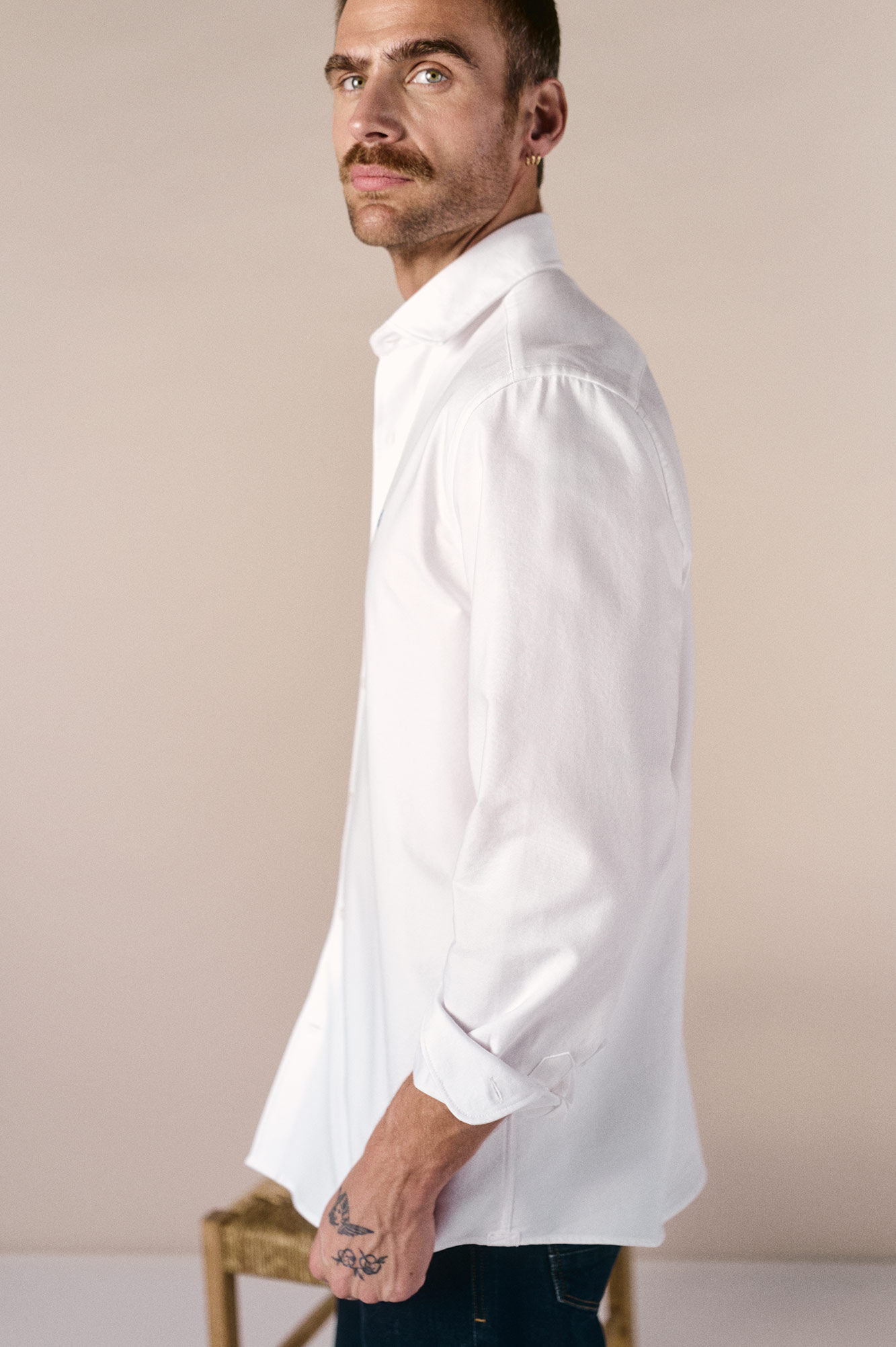 OOTO Camisa oxford liso manga larga Blanco