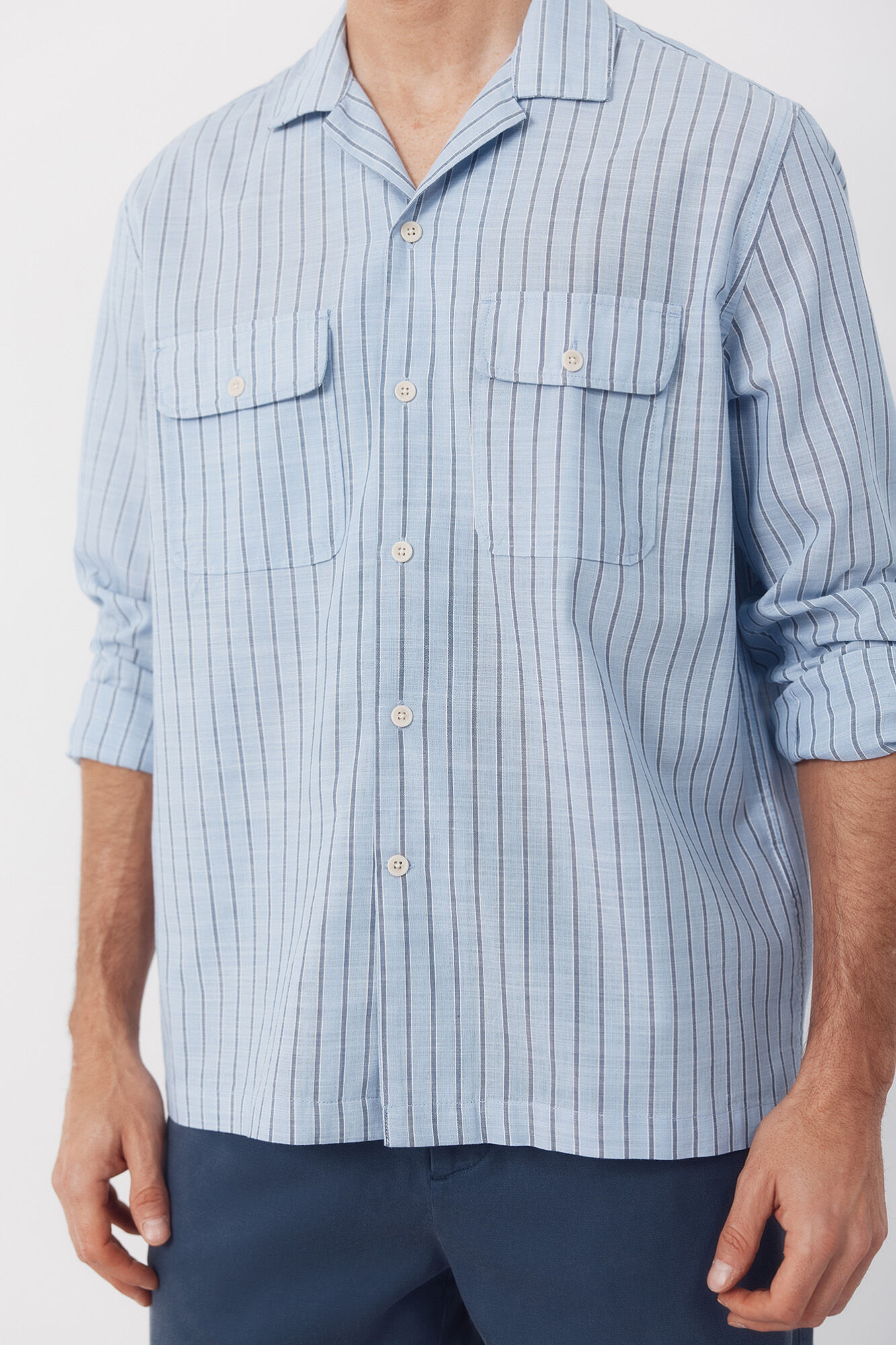Cortefiel Camisa cuello bowling manga larga Azul