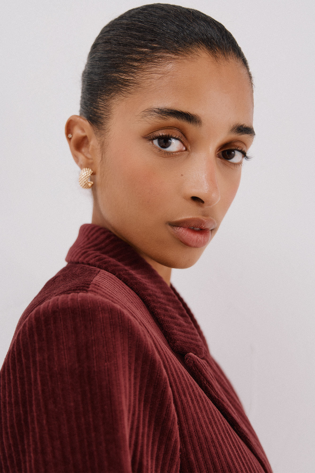 Cortefiel Blazer de mujer cruzada de pana Vino