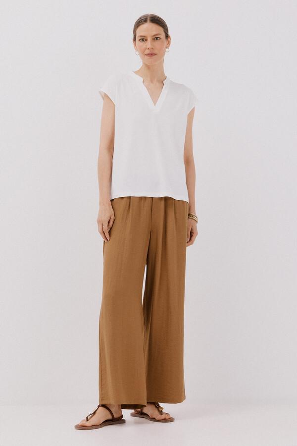 Cortefiel Playera básica cuello mao desmentido Blanco