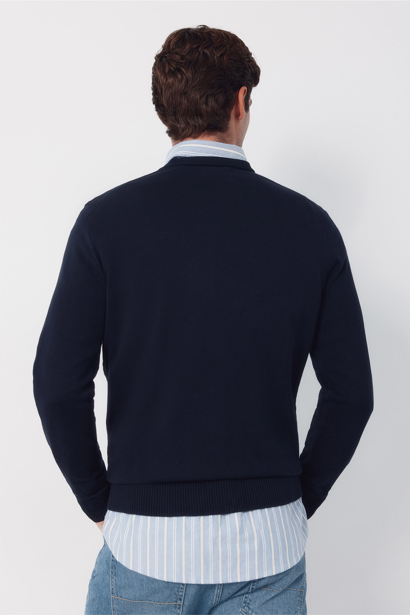 Cortefiel Jersey punto algod&oacute;n cuello pico b&aacute;sico Azul marino