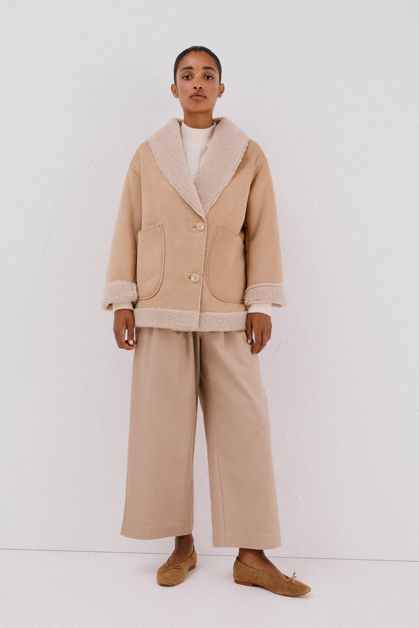 Cortefiel Chamarra efecto doble faz Beige