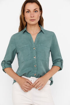 Cortefiel Camisa Cargo 100% Tencel Kaki
