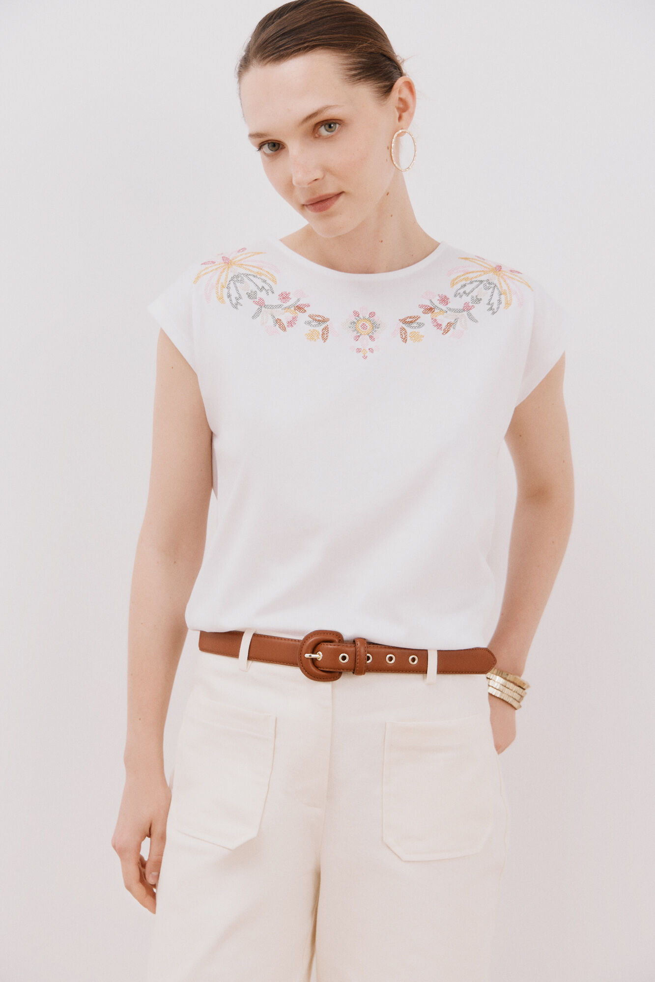 Cortefiel Playera sin mangas estampada y bordada Multicolor