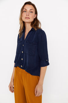 Cortefiel Camisa Cargo 100% Tencel Turquesa