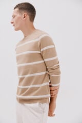 Cortefiel Suéter tejido fino rayas cuello redondo Beige