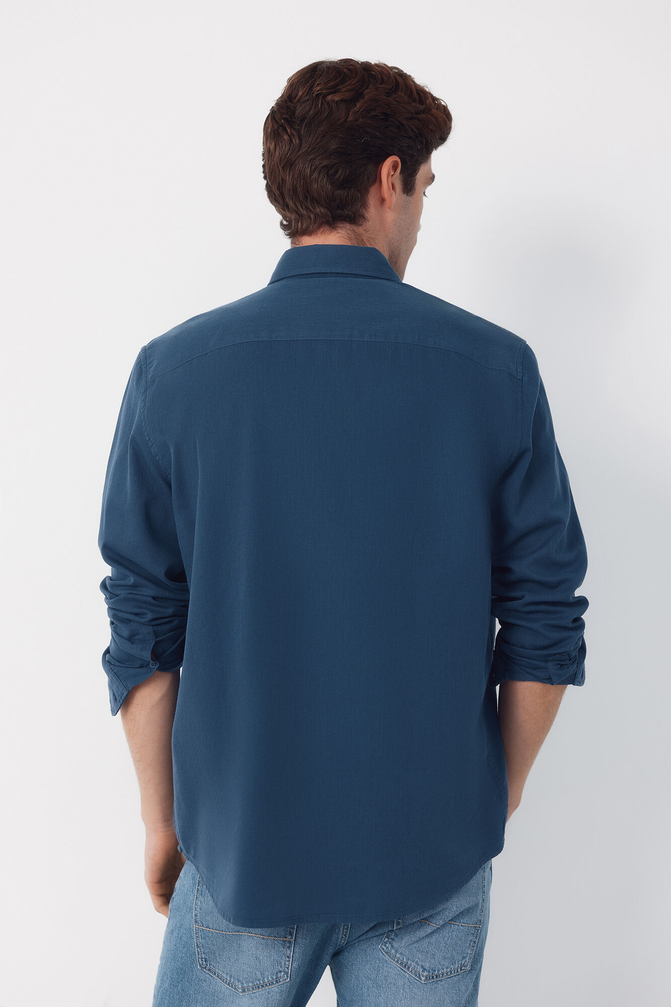 Cortefiel Camisa espiga bolsillos Azul marino