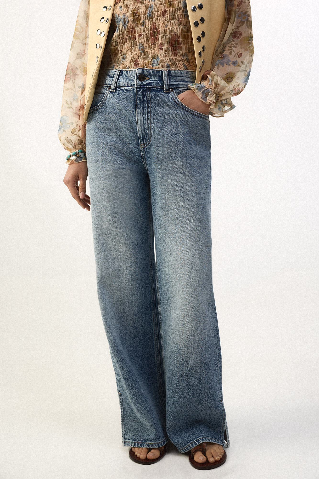 Slowlove Jeans con abertura en el dobladillo Azul