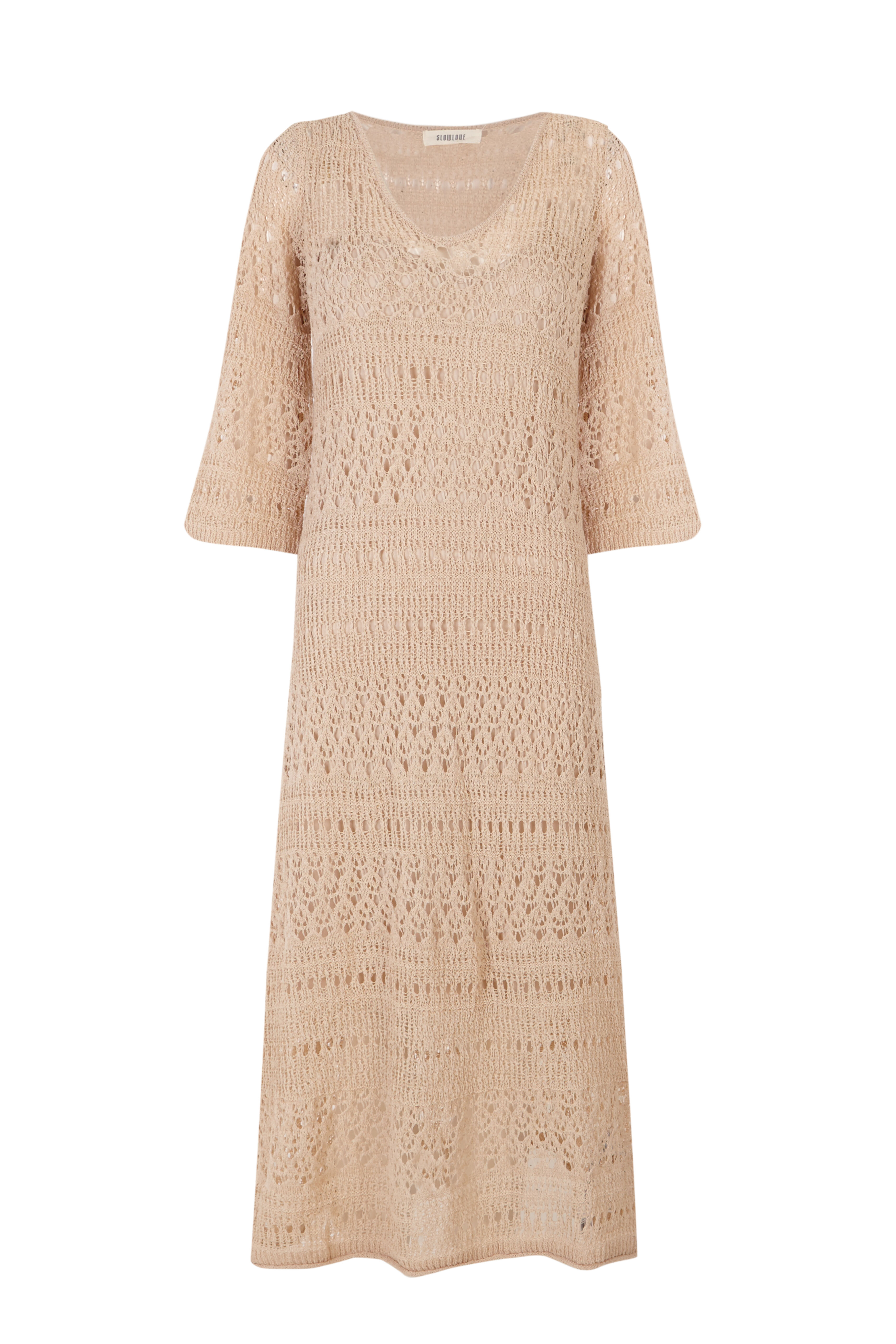 Slowlove Vestido de punto calado Arena