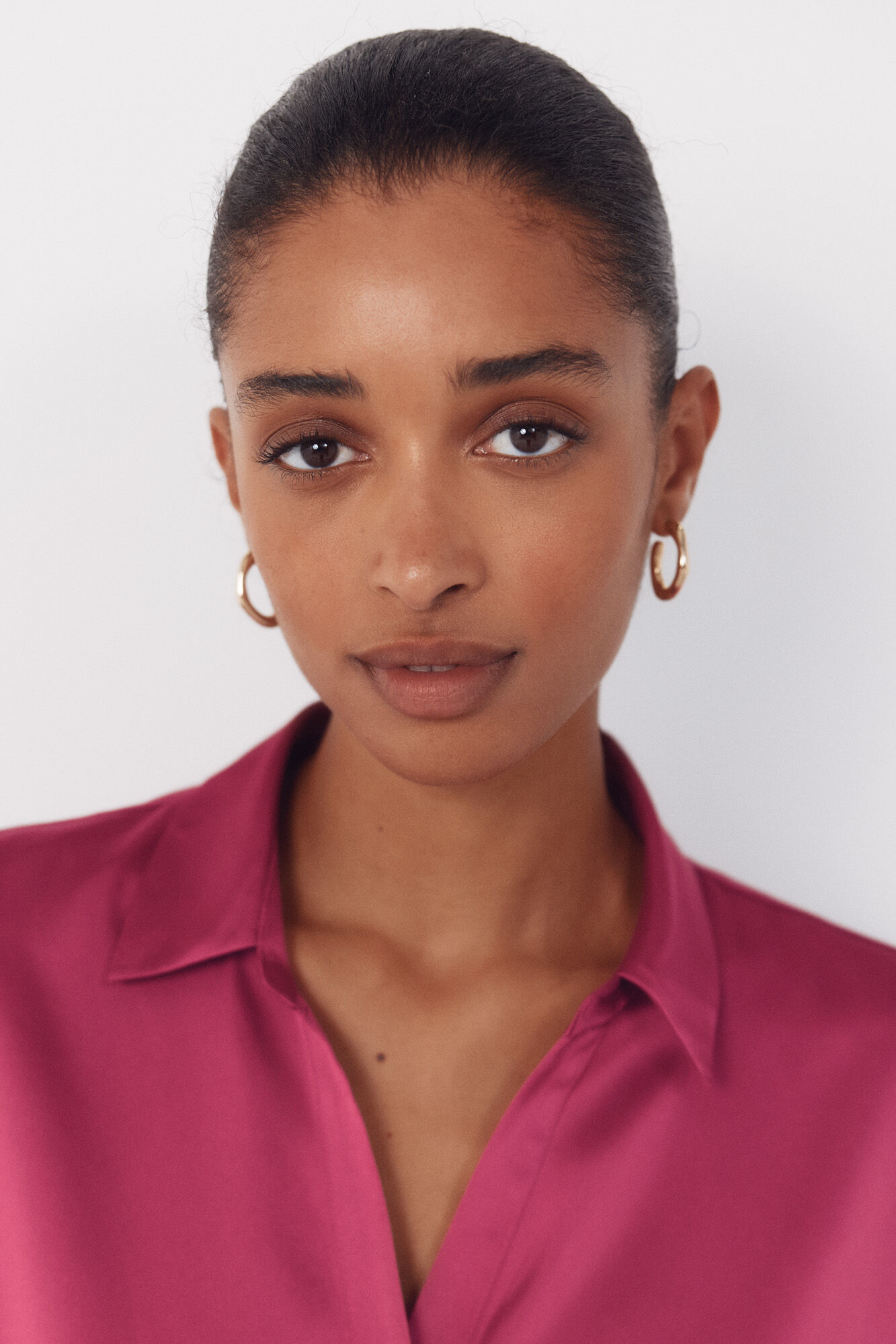 Cortefiel Camisa satinada Fucsia