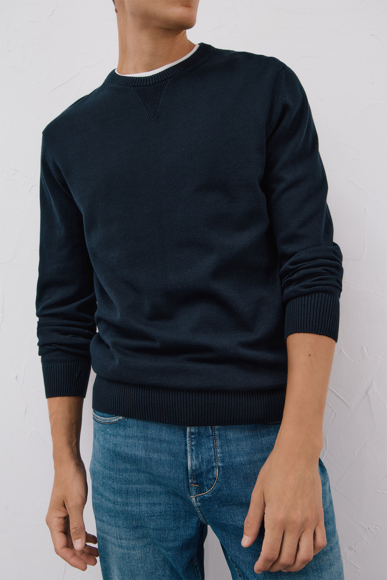 Cortefiel Su&eacute;ter tejido fino algod&oacute;n cuello redondo  Azul marino