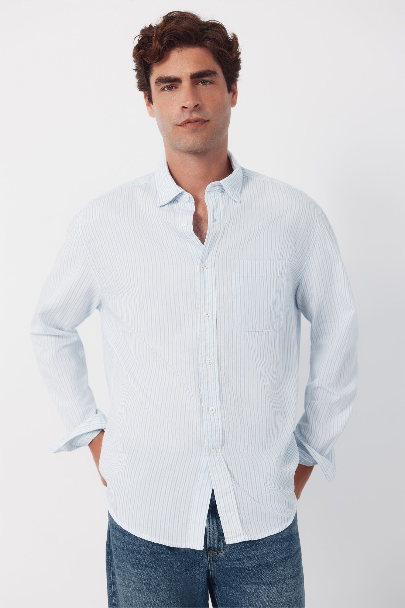 Cortefiel Camisa seersucker rayas Azul