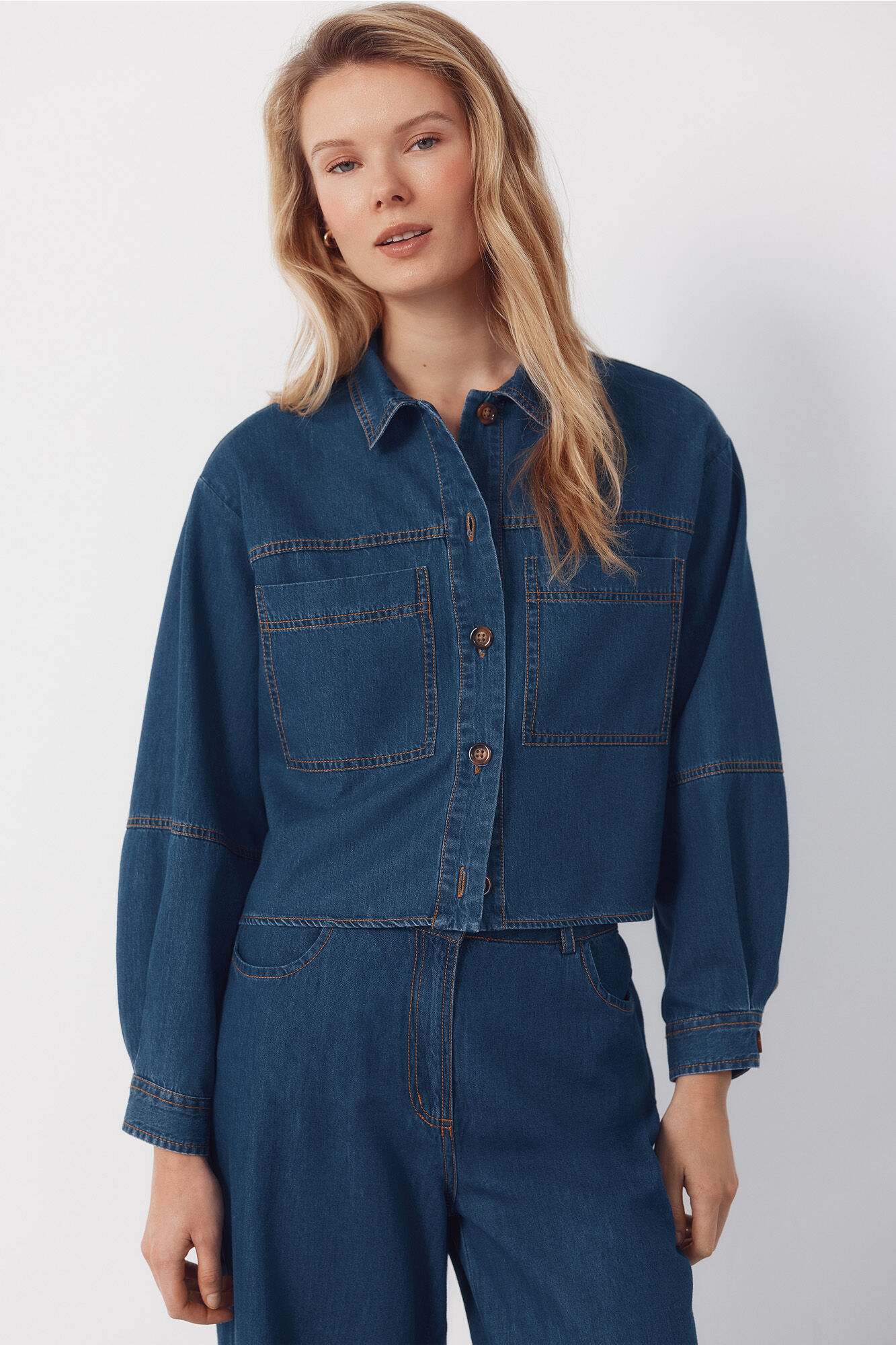 Cortefiel Camisa de mezclilla suave Azul