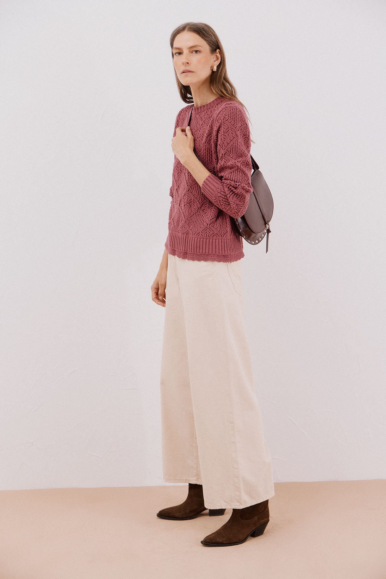 Cortefiel Su&eacute;ter calado combinado Vino