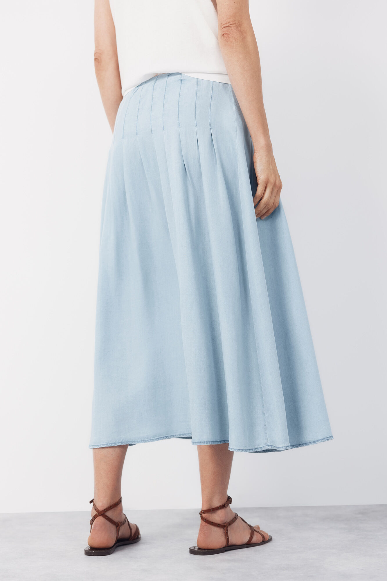 Cortefiel Falda midi de tablas de tencel Azul