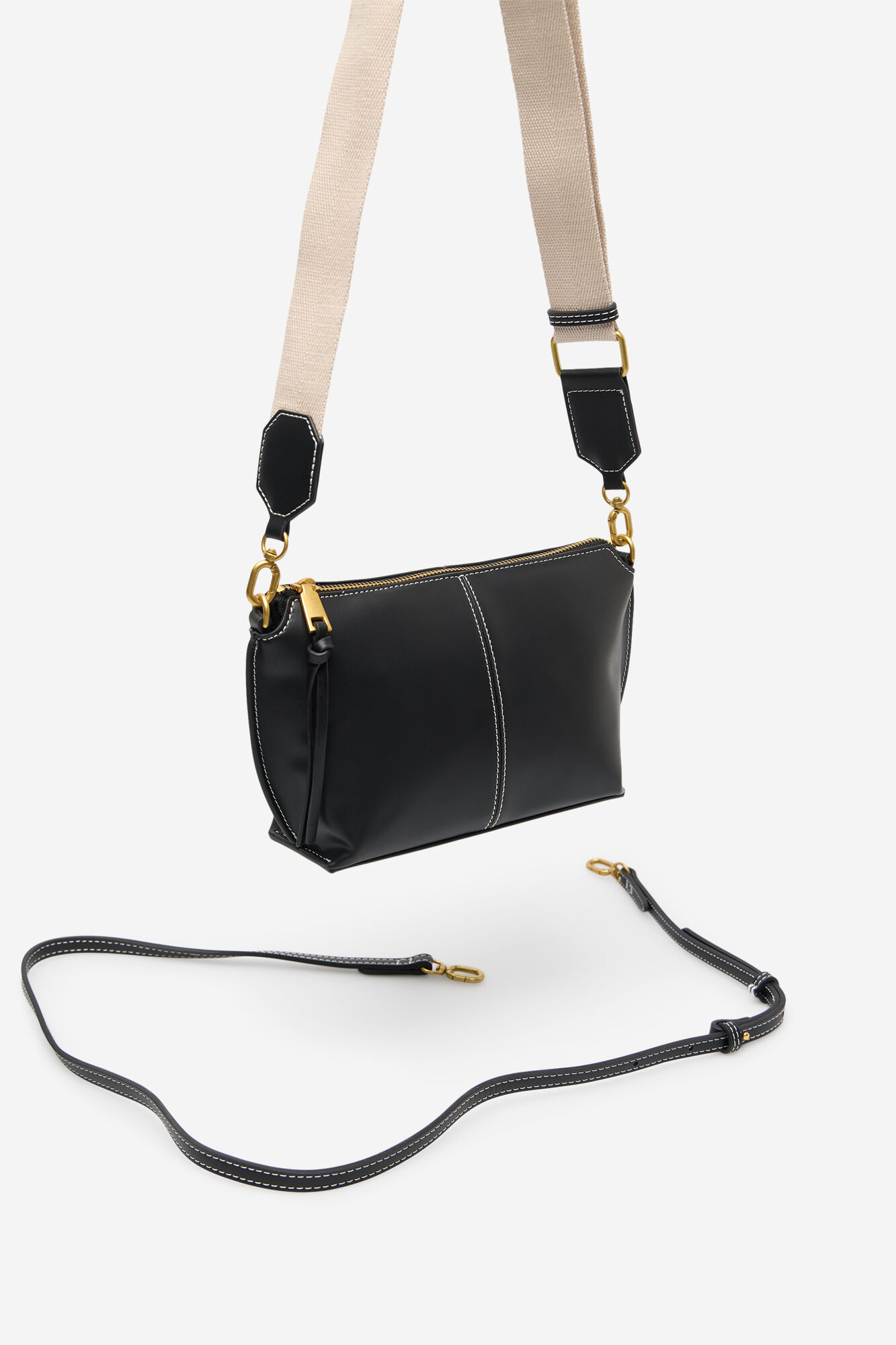 Cortefiel Bandolera b&aacute;sica pespuntes Negro