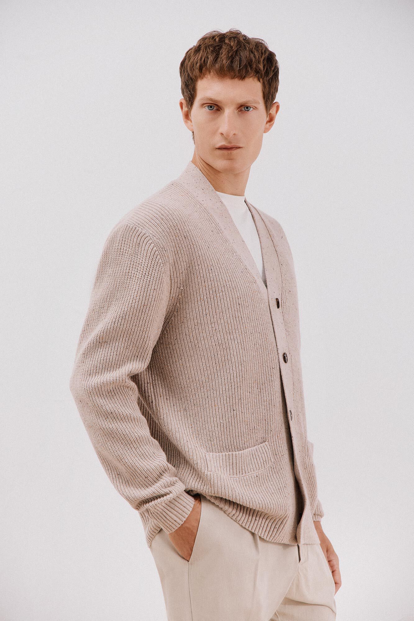 Cortefiel C&aacute;rdigan de algod&oacute;n tejido perlado Beige