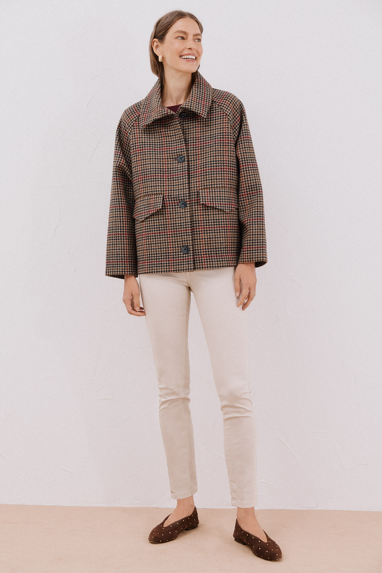 Cortefiel Abrigo corto tejido cuadros