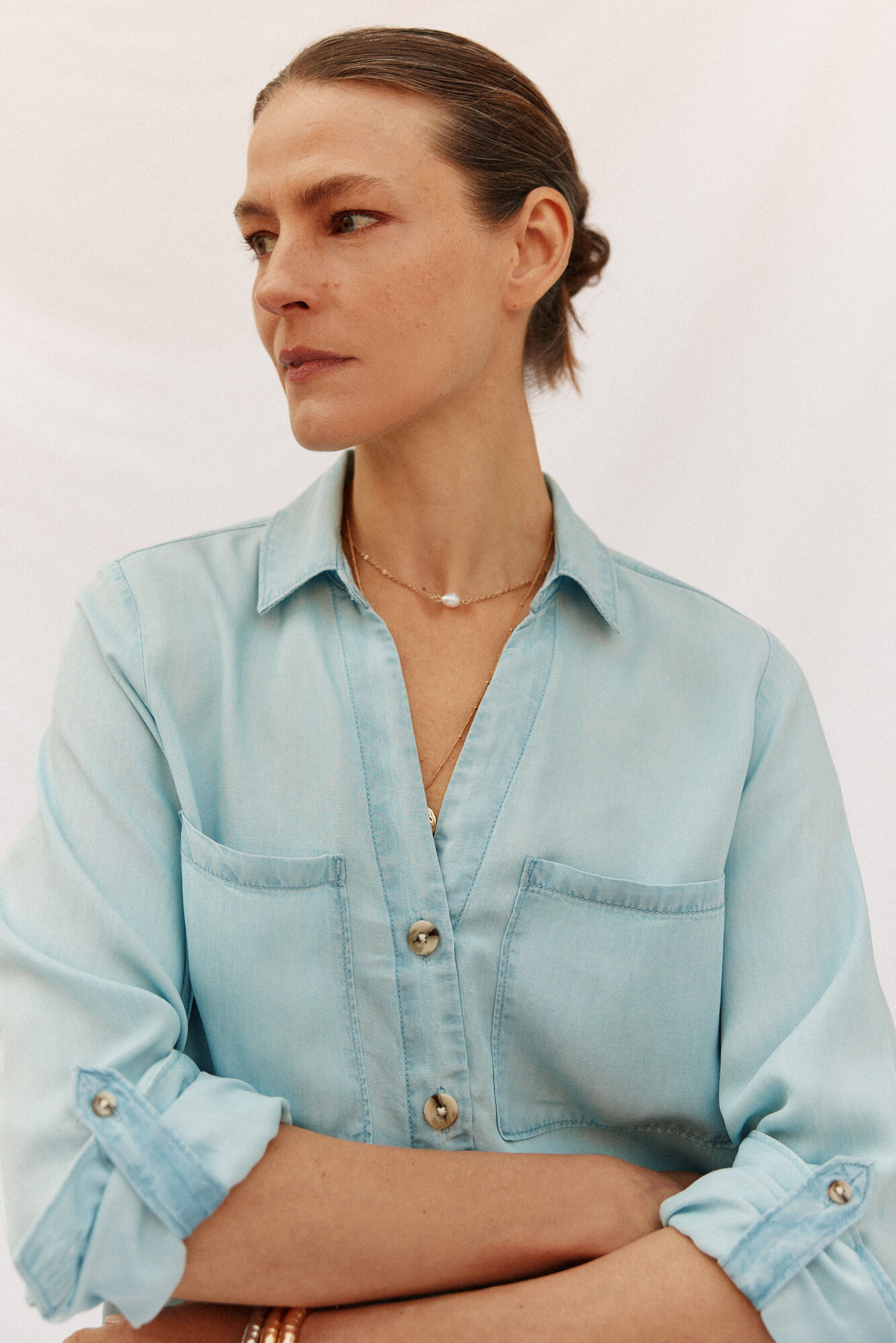 Cortefiel Camisa denim tencel Azul oscuro