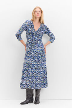 Cortefiel Vestido fruncido estampado Estampado azul