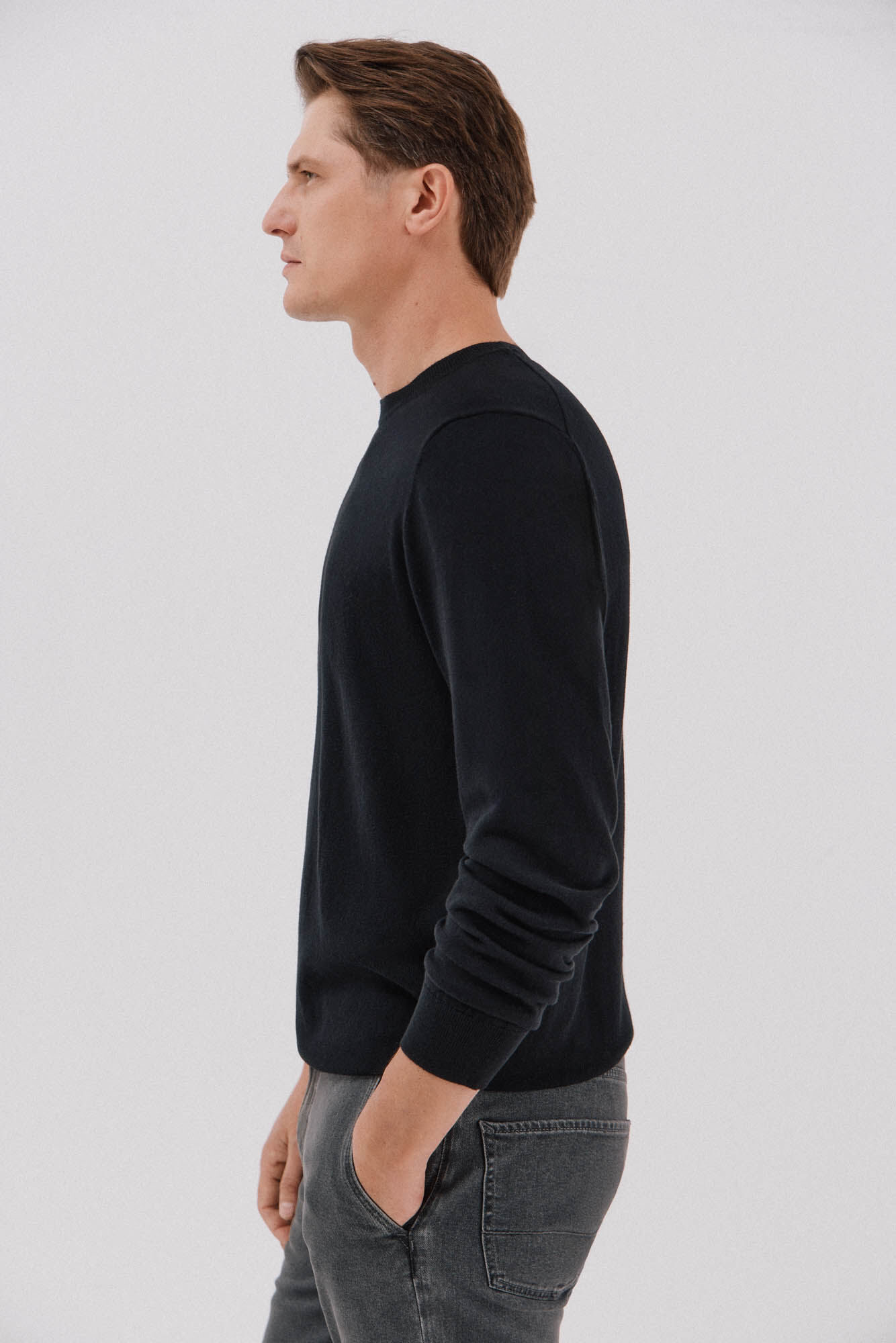 Cortefiel Su&eacute;ter algod&oacute;n cashmere cuello redondo ajustado Negro