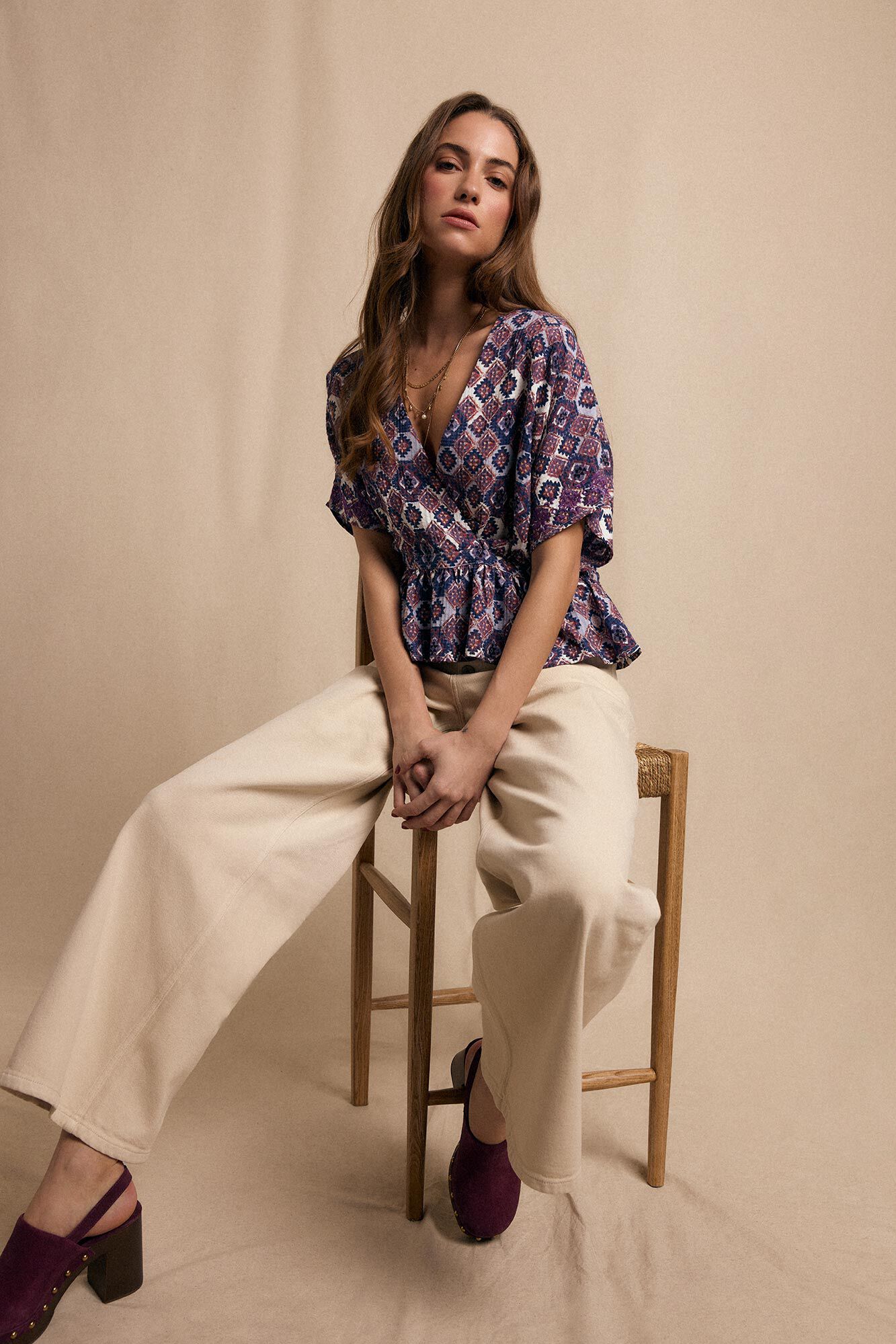 Slowlove Blusa estampada bordada