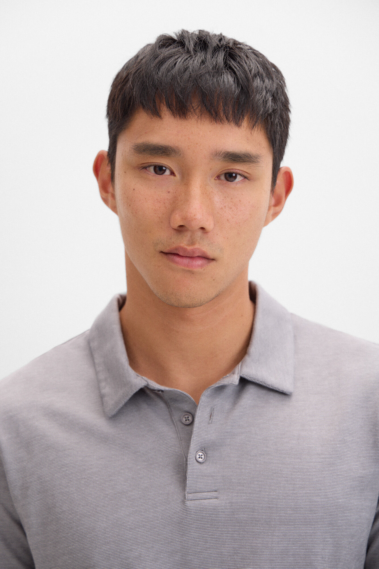 Cortefiel Polo algod&oacute;n tencel manga larga Gris